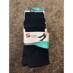 Peds Ladies Trouser Socks 6 Pair Shoe Size 5-10 Solid Pattern Non Binding Black